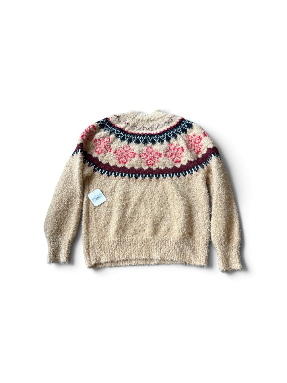 Altar'd State Cream Sweater with Pink Floral Yoke and Navy Trim
